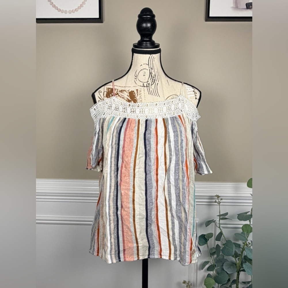 LC Lauren Conrad Off The Shoulder Striped Short Sleeve Top Size Small